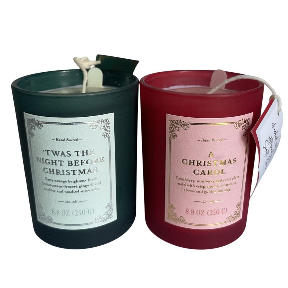Set of 2 Christmas Candles NEW 8.8 oz ’Twas the Night Before Christmas + Carol